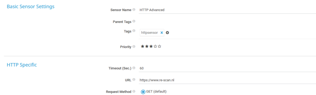 PRTG HTTP Advanced sensor configuratie stap 1