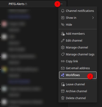 Workflows openen via kanaal menu