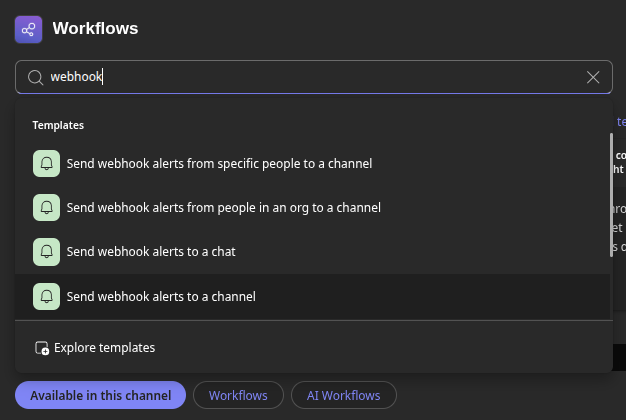 Webhook workflow zoeken en selecteren